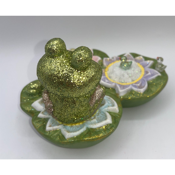 Vintage Ceramic Green Frog on Lilly Pad Ducks Deb O. Original OOAK Spring Decor - Picture 10 of 16